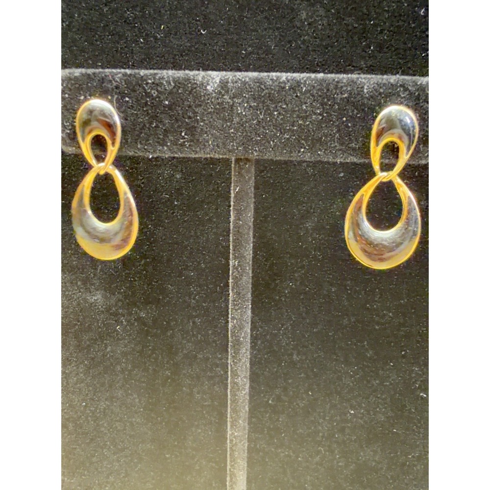 Black Enamel Gold Tone Teardrop Dangle Earrings Pierced Vintage Style